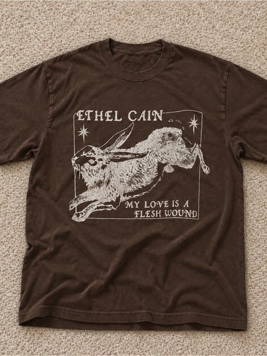 Gildan Other - Gildan Dark Chocolate Graphic Tee with Rabbit Illustration